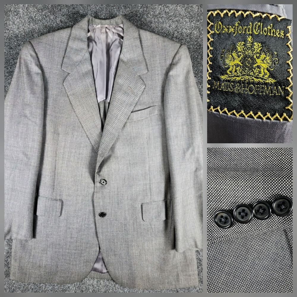 OXXFORD CLOTHES‎ Men's Gray SHEPHERDS CHECK Wool Sport Coat Blazer Jacket 41R